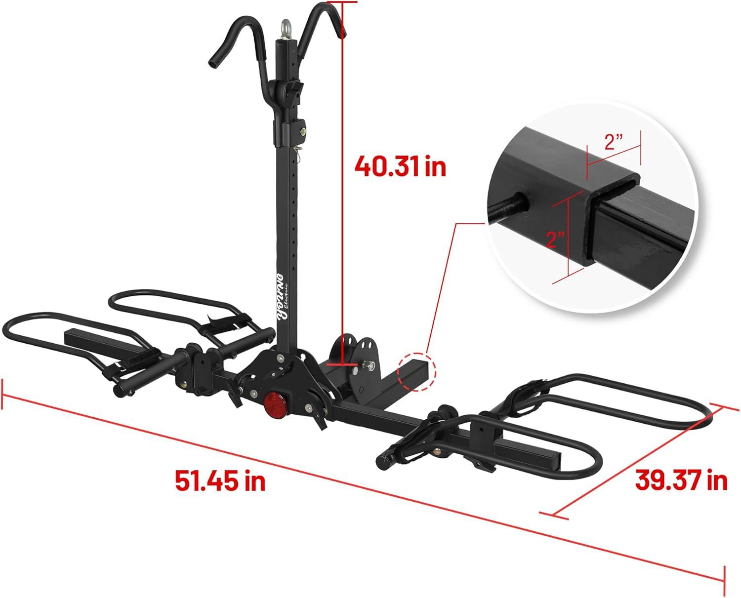 Black Steel Hitch Mounted 2-Bike Rack with Folding Swing Away Design