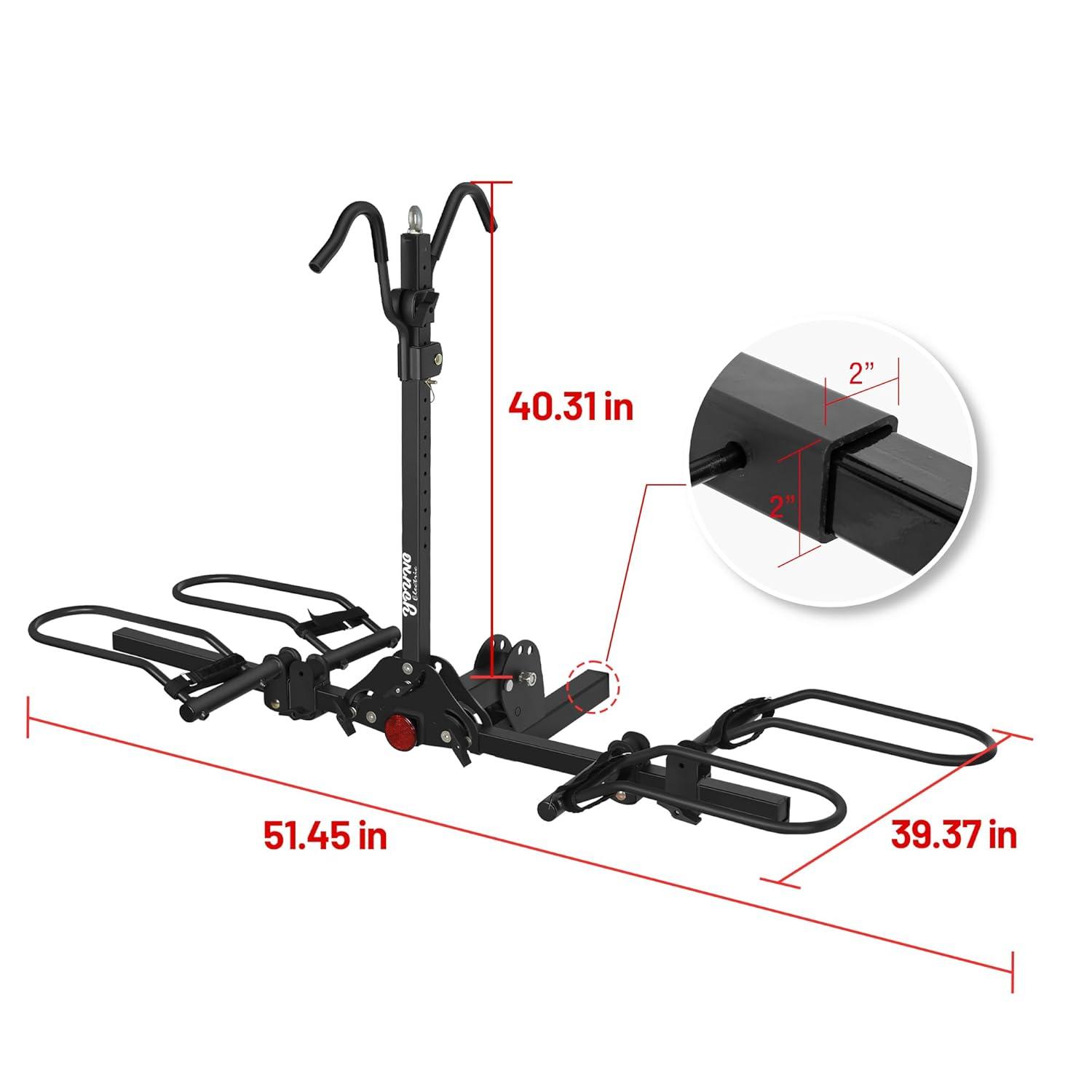 Young Electric Bike Rack 200lb Capacity Alloy Steel Hitch Mount Style for Cars Trucks SUVs RV, fits Bikes with up to 5-inch Fat Tire Carrier Rack, with 2'' Receiver