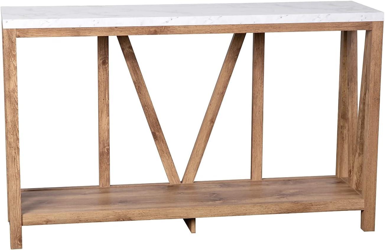 Flash Furniture Farmhouse Style Rustic Entryway Console Table - Warm Oak/Marble Finish Top