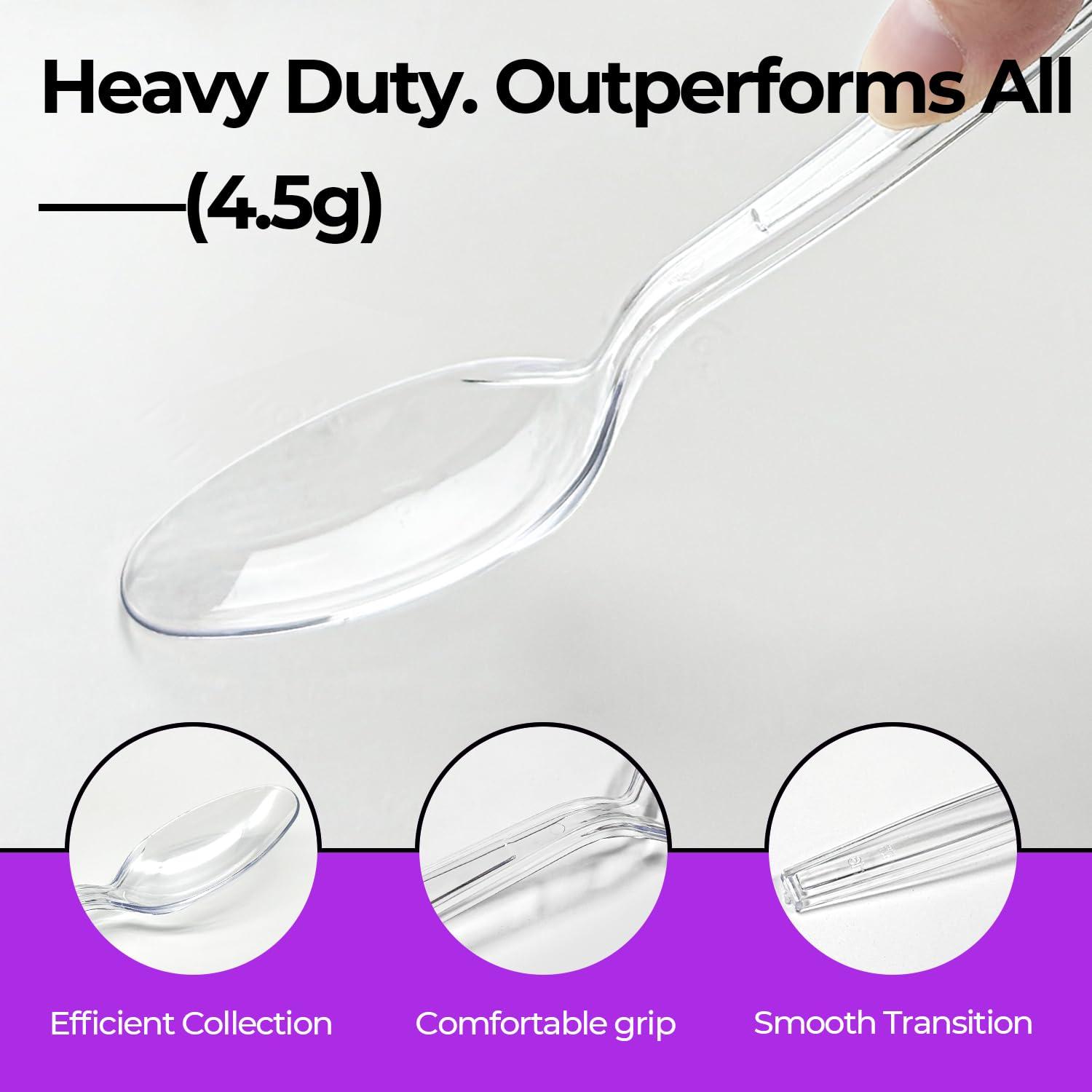 Comfy Package [100 Pack] Heavy Duty Disposable Clear Plastic Spoons - Plastic Silverware, Basic Cutlery for Parties, Events, and Everyday Use