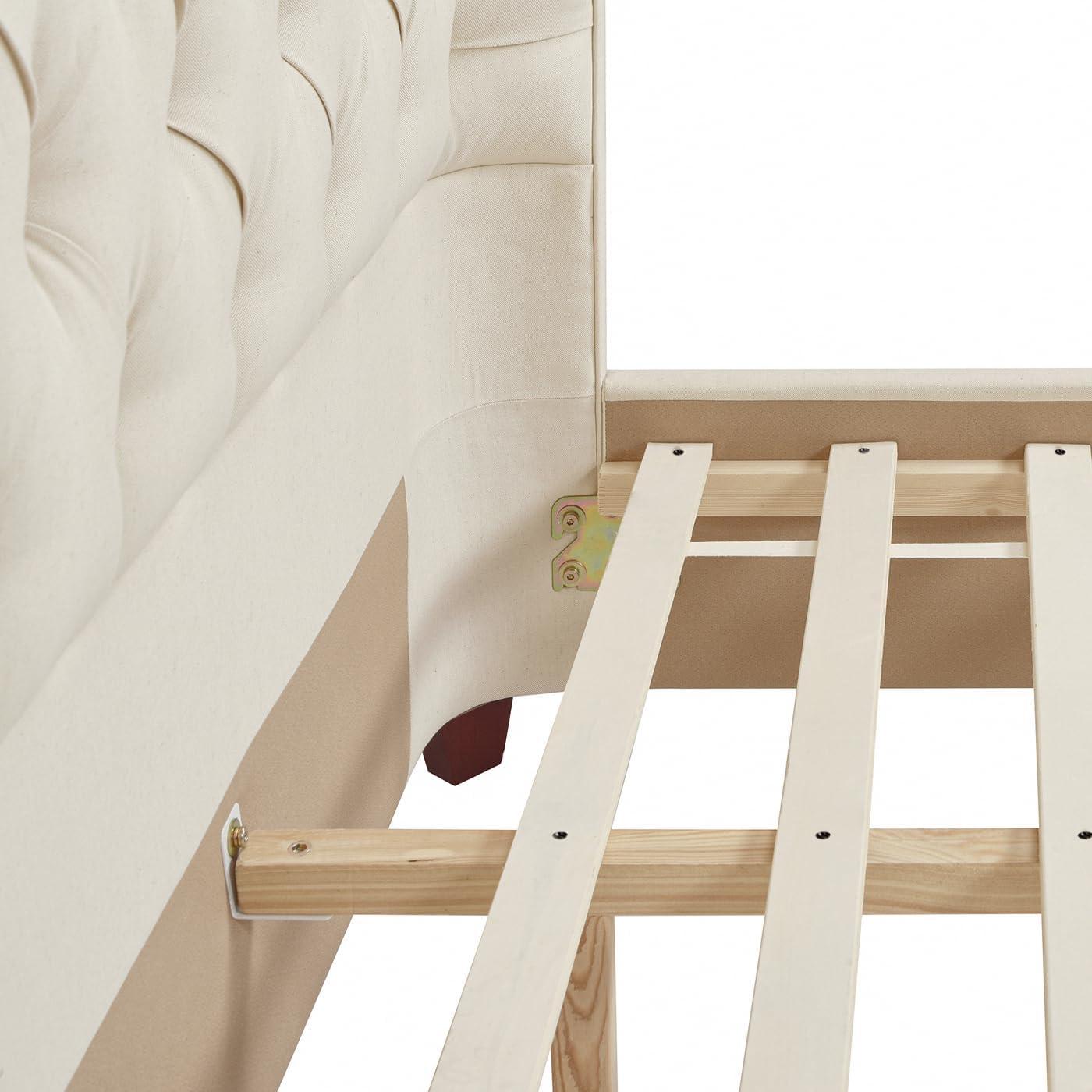 Jennifer Taylor Home Geneva Curved Wing Upholstered Platform Bed Frame, King, Light Beige Linen