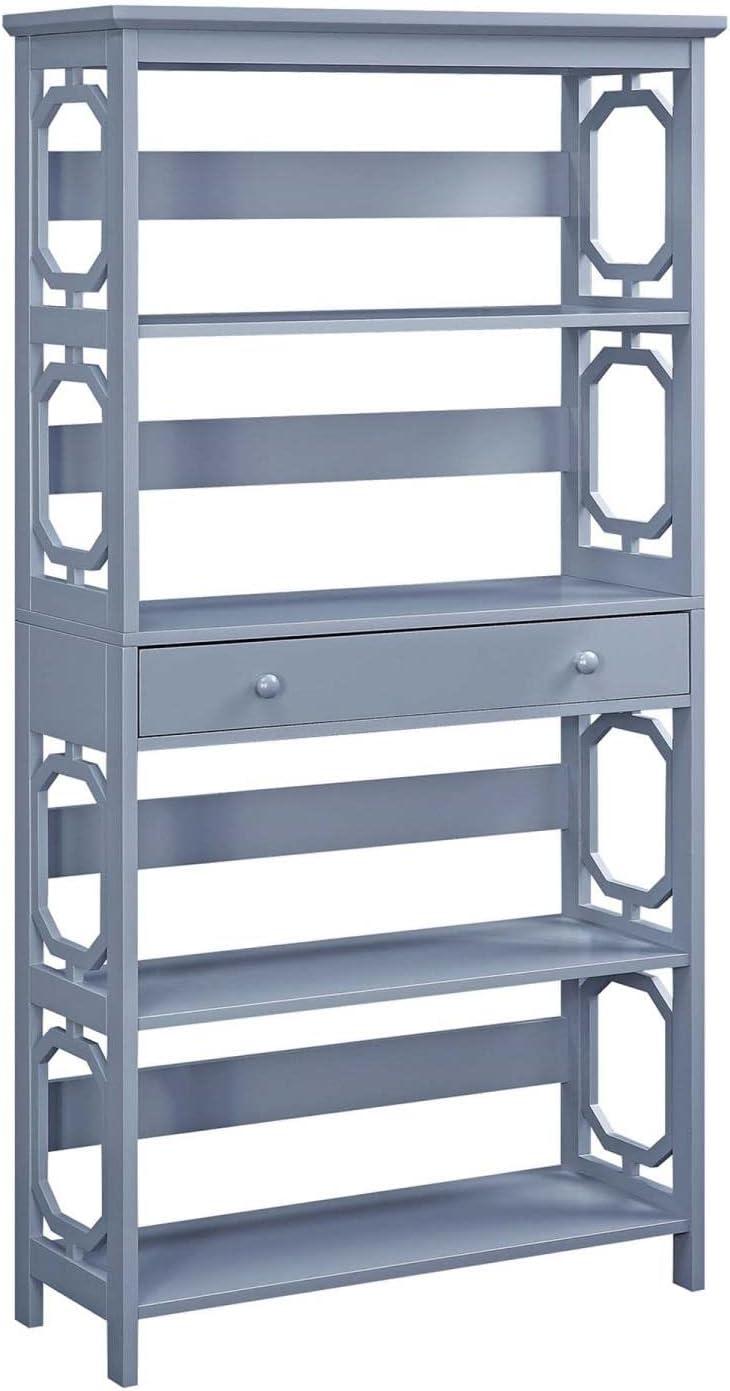 Omega Gray 5-Tier Bookcase with Spacious Drawer