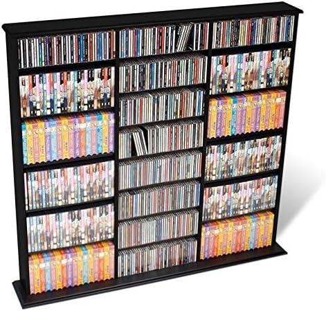 BOWERY HILL 51" Triple Deluxe Media Storage Cabinet, Holds CD, DVD, Large Wall Media Storage Rack in Black
