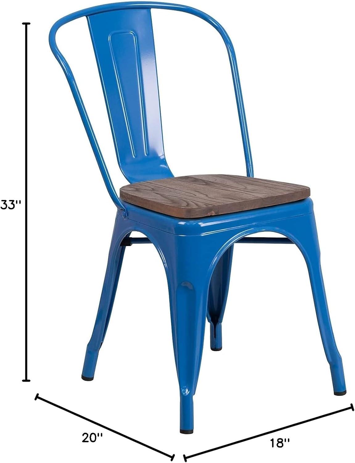 SJOPLMN White Metal Stackable Chair with Wood Seat