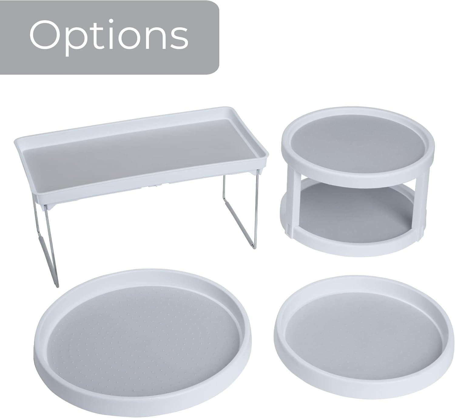 Smart Design 2-Tier Lazy Susan Turntable - 10 Inch - Non-Slip Lining and Feet - BPA Free - Cupboard, Fridge, Jars, Spices, Cabinet, Countertop, Pantry, Storage, Kitchen Organizer - White with Gray