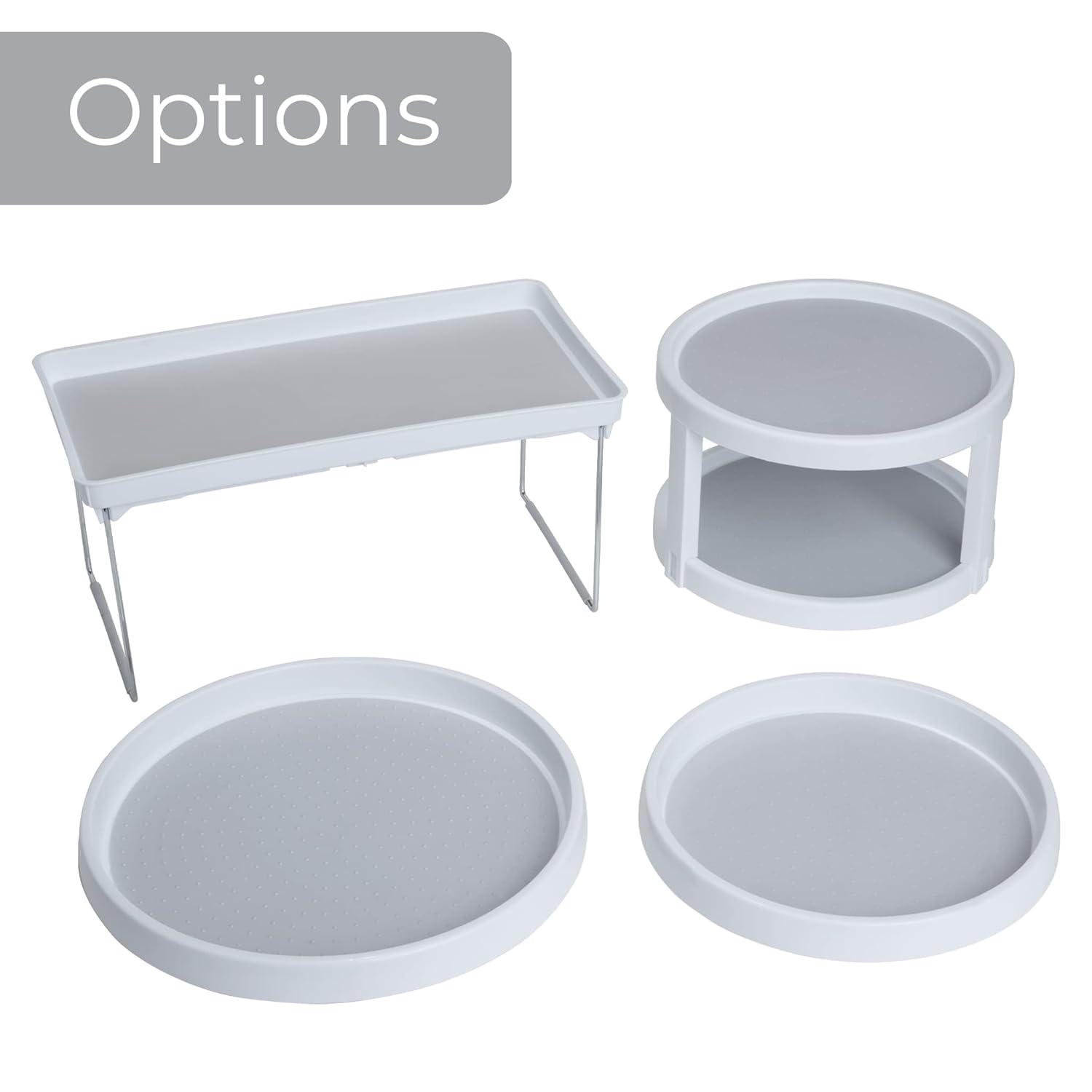 Smart Design 2-Tier Lazy Susan Turntable - 10 Inch - Non-Slip Lining and Feet - BPA Free - Cupboard, Fridge, Jars, Spices, Cabinet, Countertop, Pantry, Storage, Kitchen Organizer - White with Gray