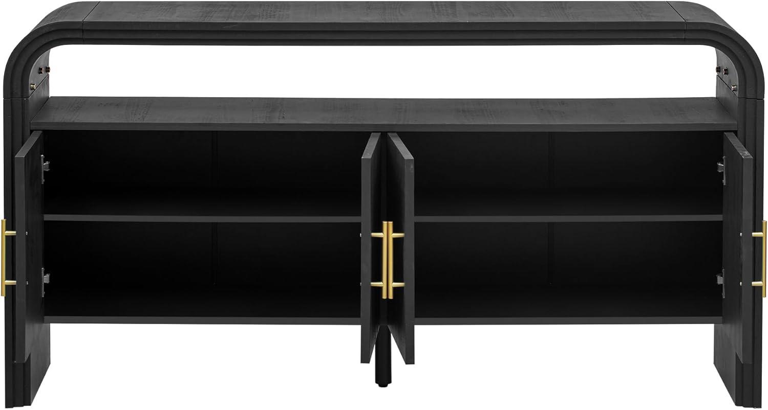 Unique Retro Curved Sideboard with 4 Doors and Treated Fir Veneer, Wood Accent Entryway Console Table Storage Cabinet for Hallway Living Room Foyer Corridor (Natural-12.31)