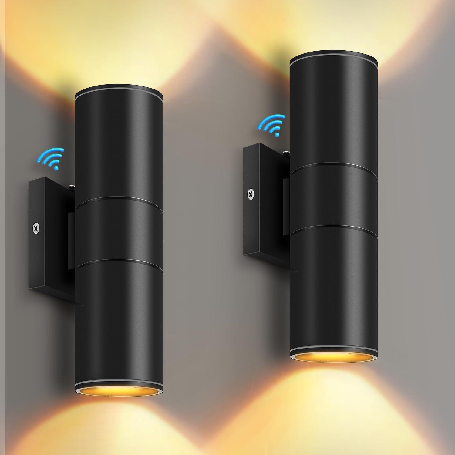 Black Aluminum Cylinder Dusk to Dawn Outdoor Sconce Set