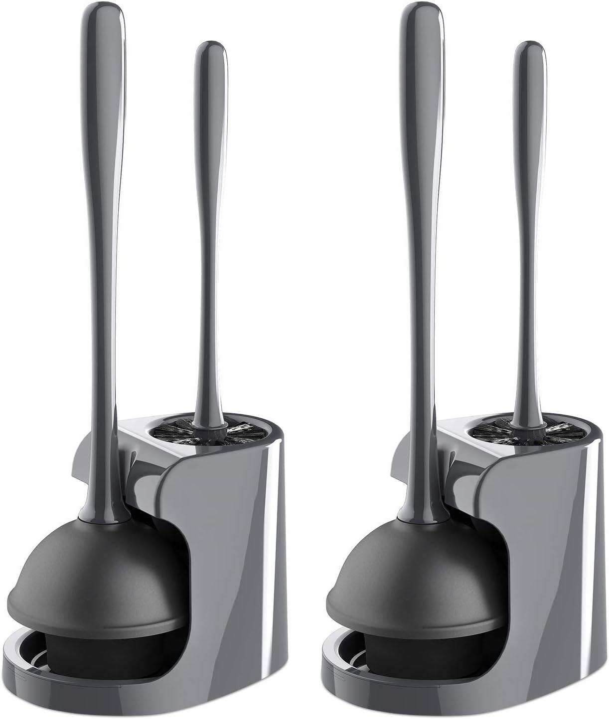 Gray 2-Set Toilet Plunger and Bowl Brush Combo