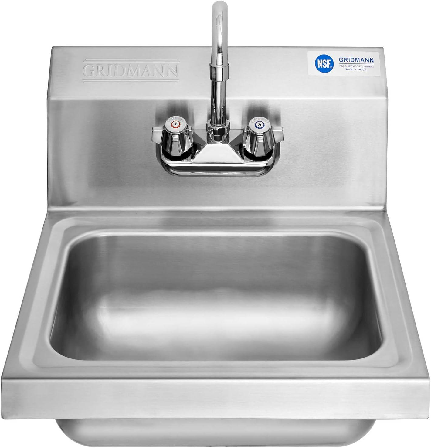 GRIDMANN Commercial NSF Stainless Steel Hand Washing Sink w/ Faucet, Wall Mount