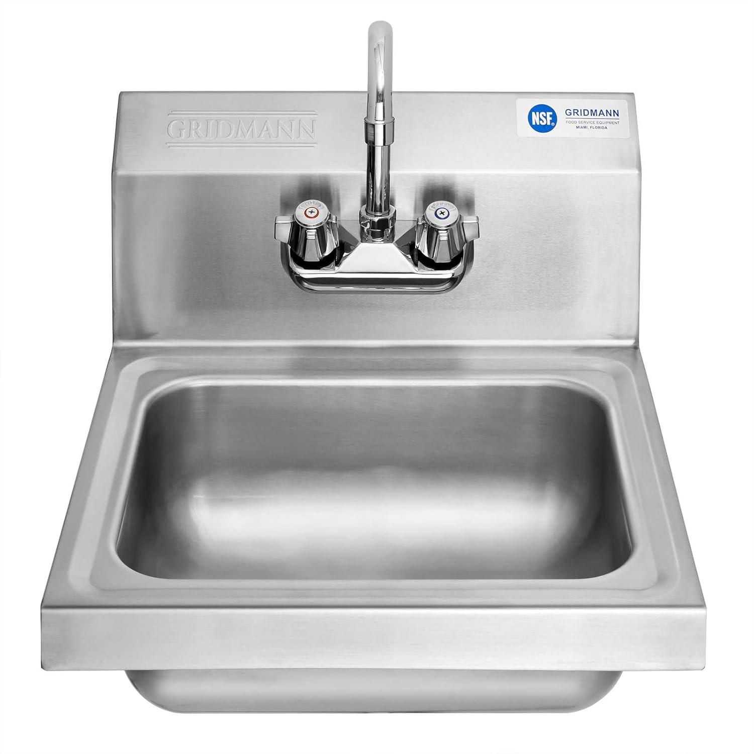 GRIDMANN Commercial NSF Stainless Steel Hand Washing Sink w/ Faucet, Wall Mount