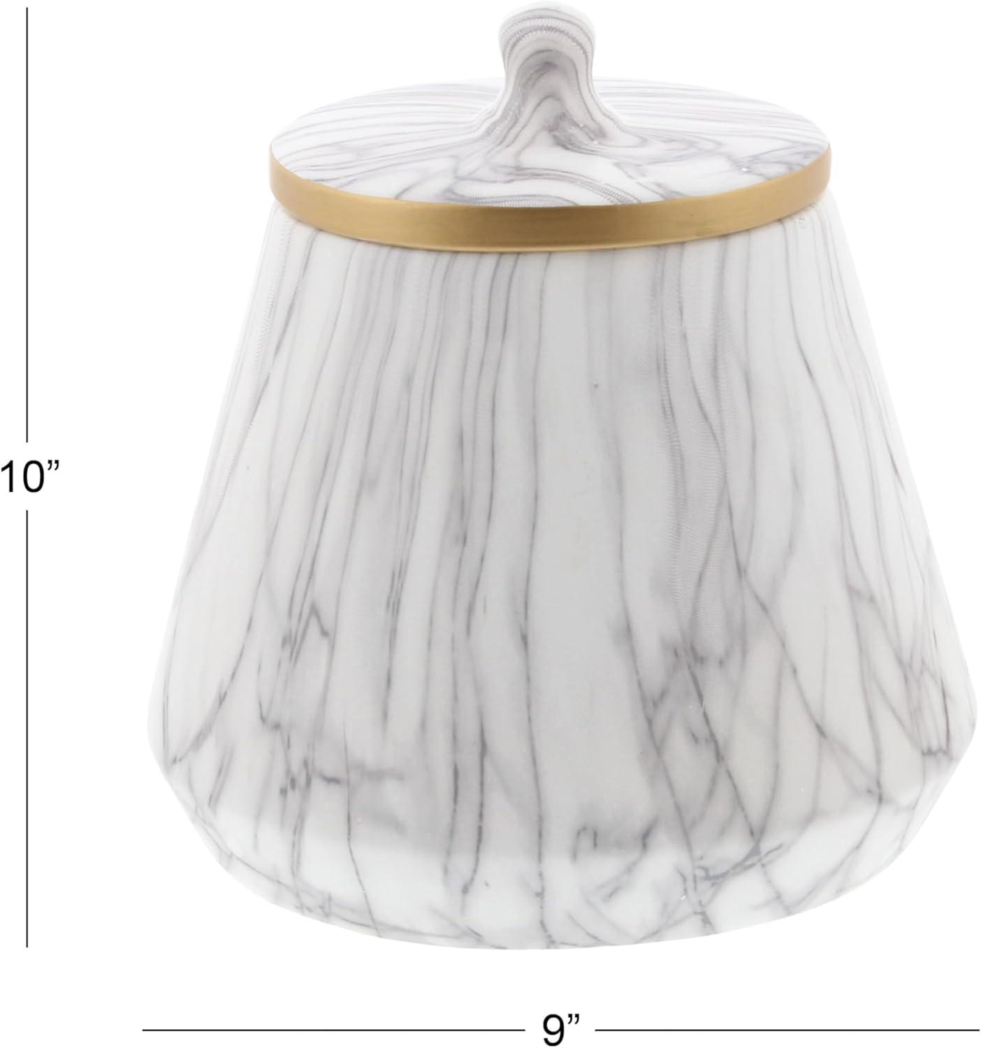 CosmoLiving by Cosmopolitan Ceramic Faux Marble White Decorative Jars with Gold accent