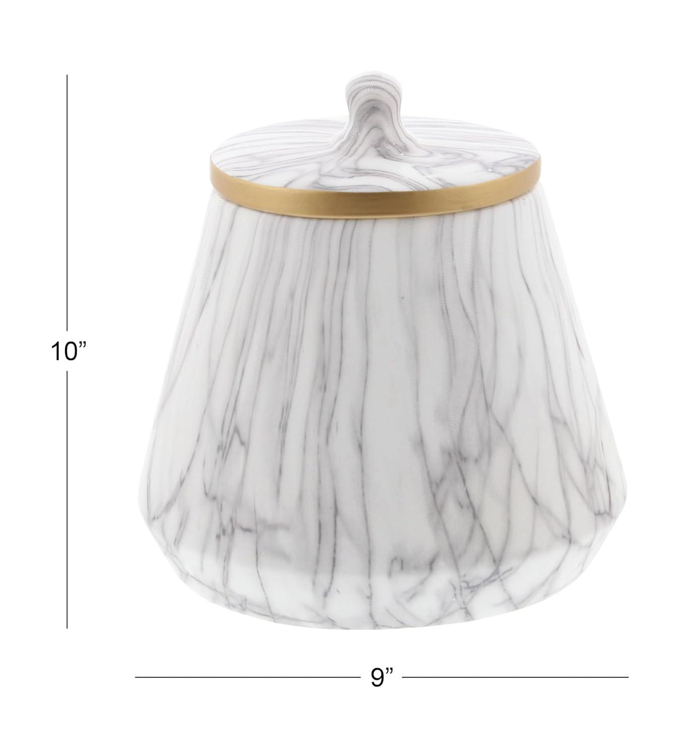 CosmoLiving by Cosmopolitan Ceramic Faux Marble White Decorative Jars with Gold accent
