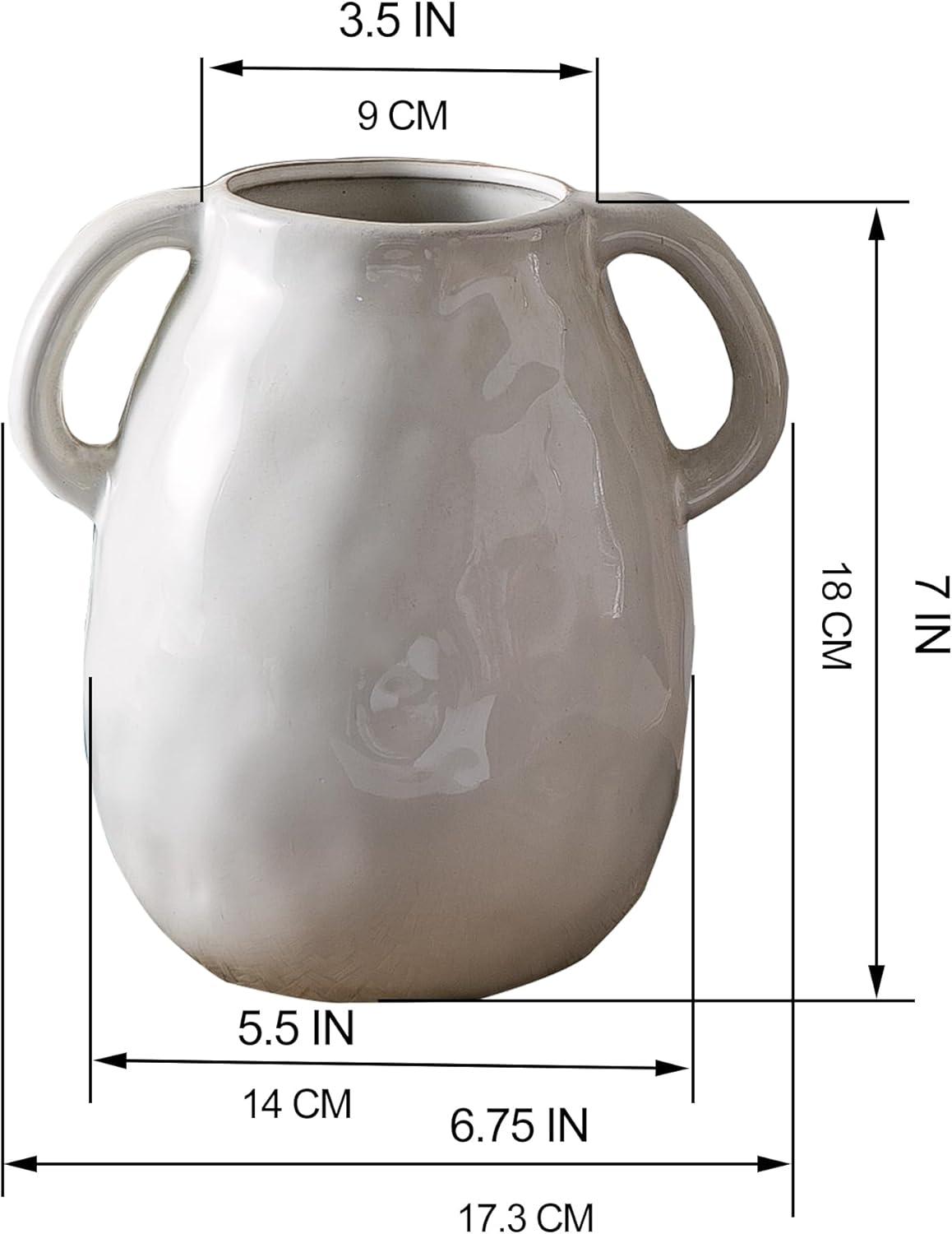 Grey Ceramic Vase with 2 Handles, Modern Farmhouse Vase for Home Decor, Rustic Terracotta Vase, Decorative Pottery Flower Vase, Clay Samll Vase, Centerpieces for Dining Table - 7 Inch Tall