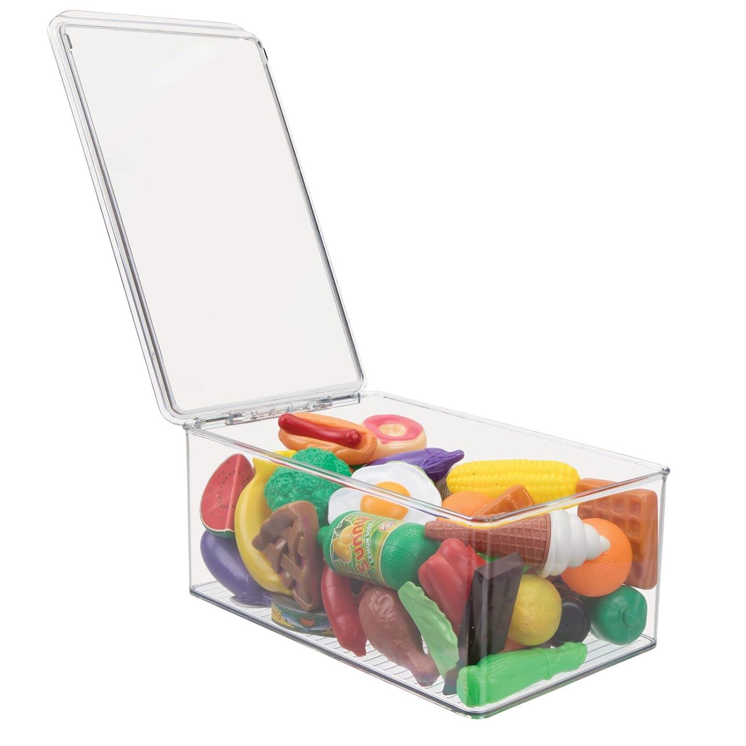 mDesign Plastic Stackable Toy Storage Bin Box with Hinge Lid, 8 Pack - Clear