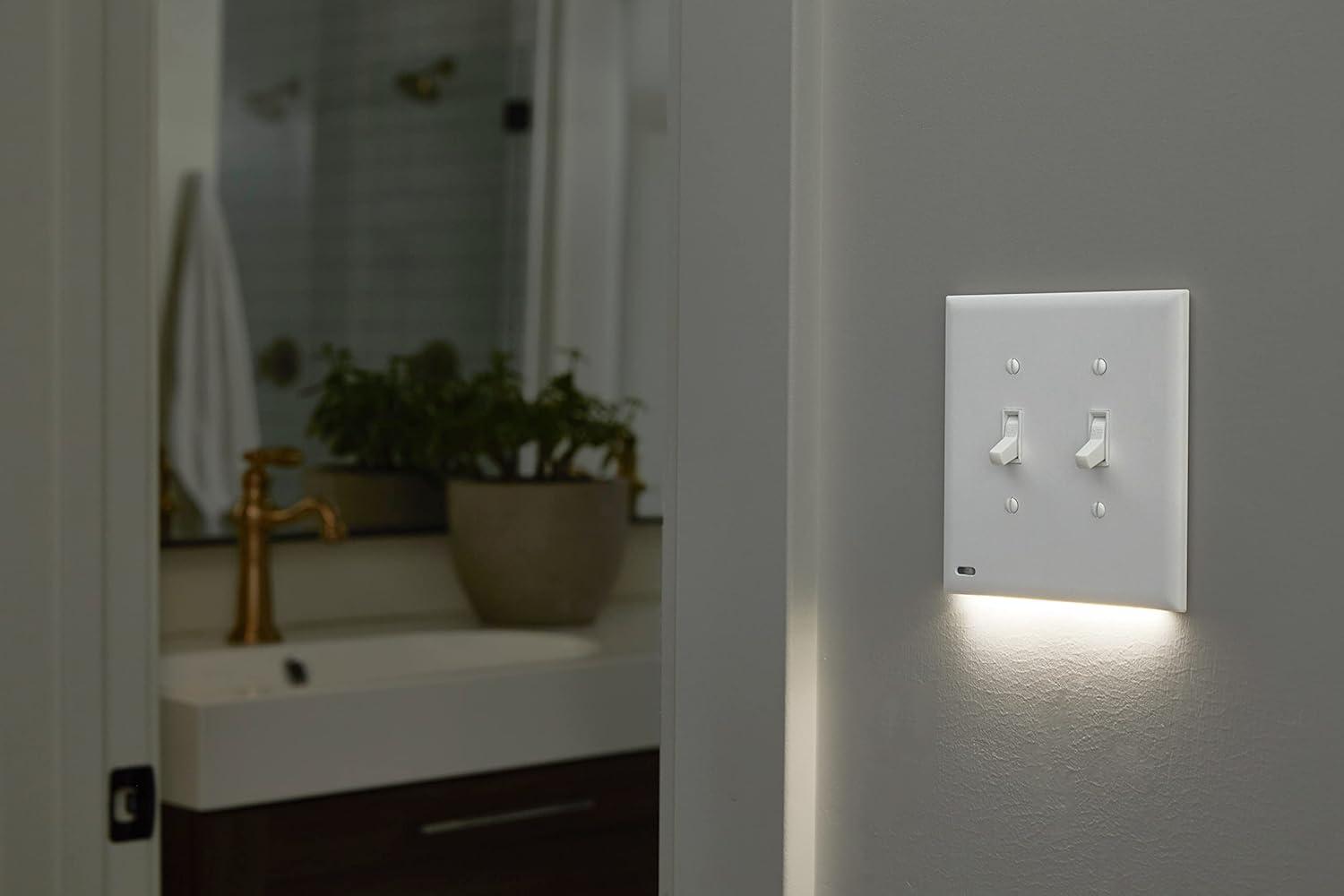 SnapPower SwitchLight Double-Gang Wall Plate Night Light - Bright / Dim / Off Sensor - Toggle, Ivory (1 Pack)