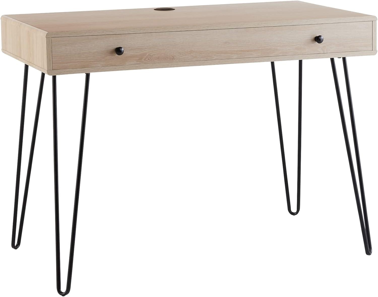 Callay 42" Blonde Oak & Black Metal Corner Desk with Drawer