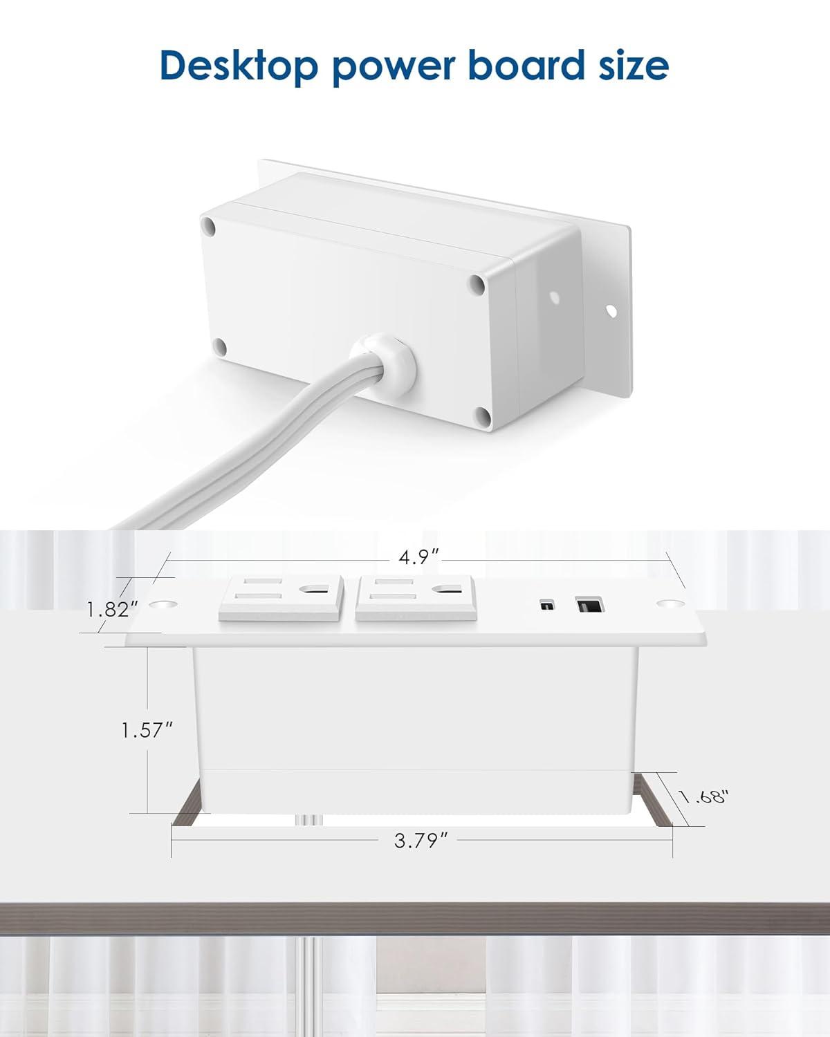 Recessed Power Strip with USB C 20W PD, Conference Flush Mount Desk Outlets Bulit-in Power Socket for Cabinet Nightstand Counter