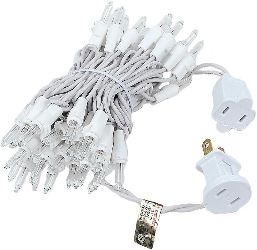 Novelty Lights 11 Feet 50 Bulb Incandescent Mini Lights, Clear with 2.5-Inch Spacing on White Wire, UL Listed for Indoor/Outdoor, Connectable