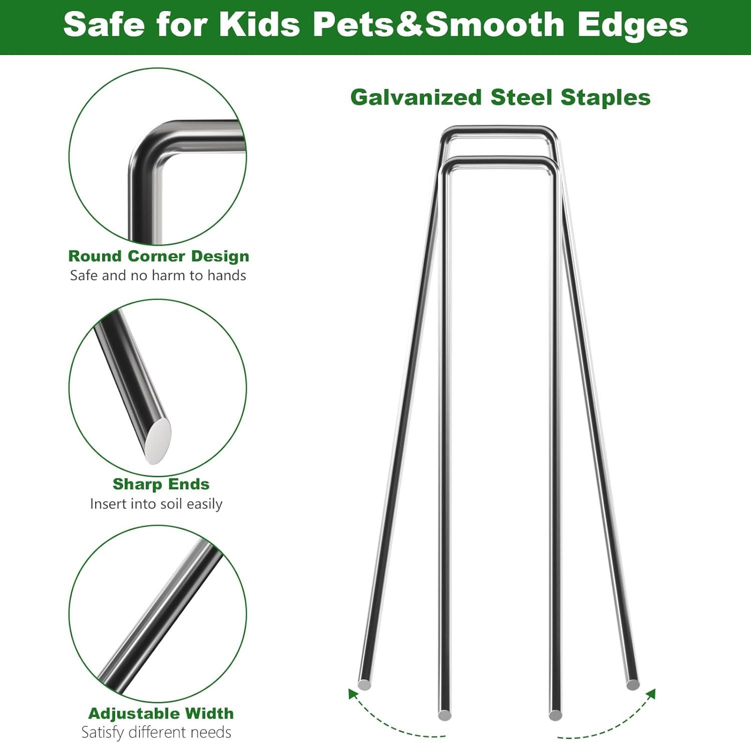 Amagabeli 6 Inch Galvanized Landscape Staples 50 Pack 11 Gauge Garden Stakes Sod Pins Anti-Rust Fence Stakes for Weed Barrier Fabric Ground Cover Dripper Irrigation Tubing Soaker Hose