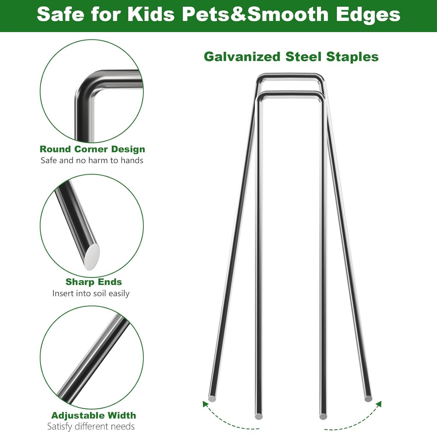 Amagabeli 6 Inch Galvanized Landscape Staples 50 Pack 11 Gauge Garden Stakes Sod Pins Anti-Rust Fence Stakes for Weed Barrier Fabric Ground Cover Dripper Irrigation Tubing Soaker Hose