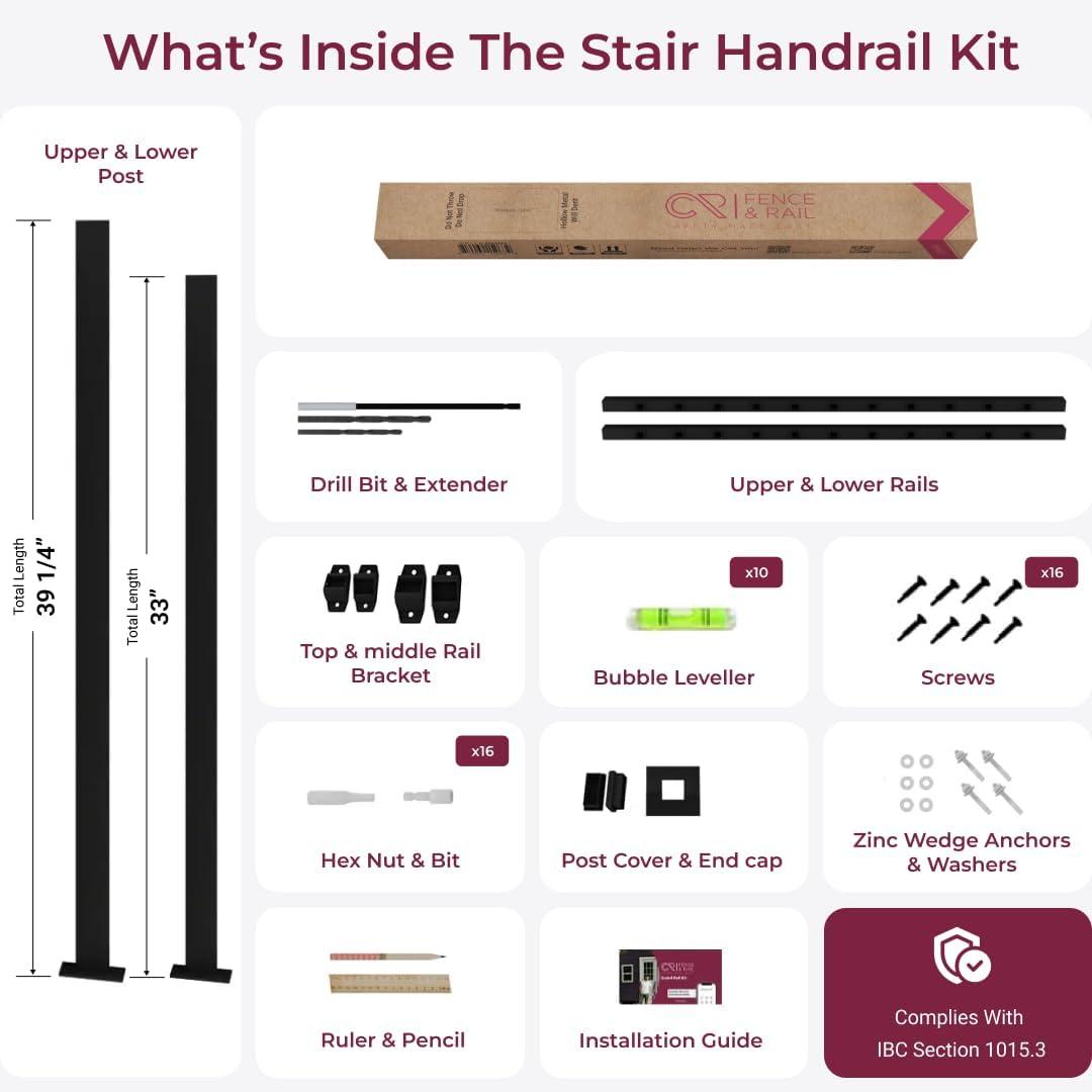 CR Home Hand Rails for Outdoor Steps for Porch, Deck, & Balcony Railing