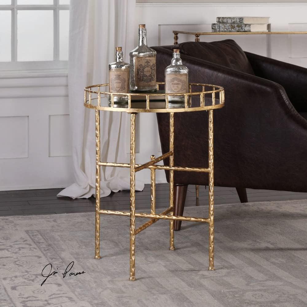 Uttermost Modern Glam Gold Leaf Round Accent Table 19 1/2" Wide Mirrored Tray Tabletop for Living Room Bedroom Bedside Entryway