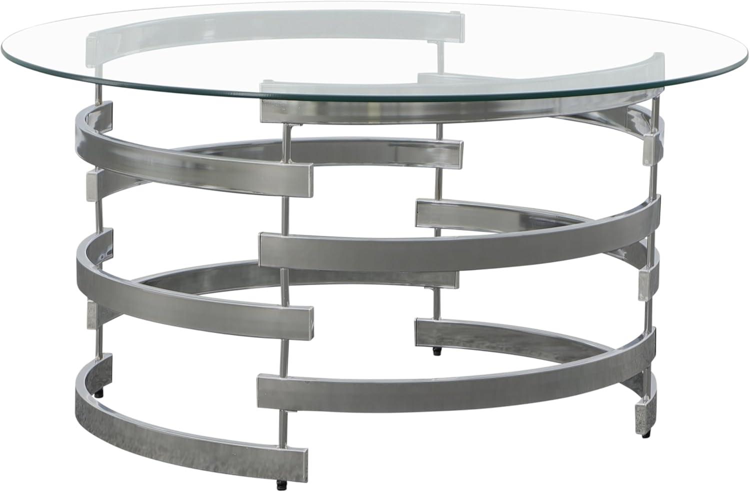 Steve Silver Tayside Round Glass Top Coffee Table in Chrome