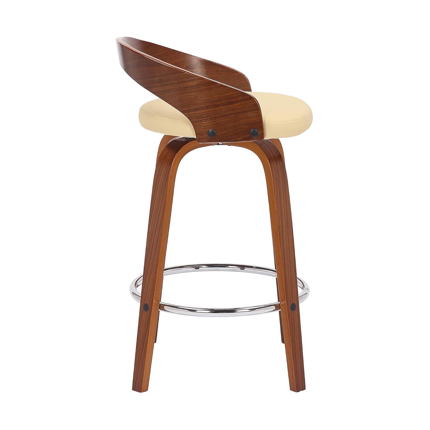 Armen Living Indoor Sonia 26" Counter Height Swivel Brown Faux Leather and Walnut Wood Bar Stool