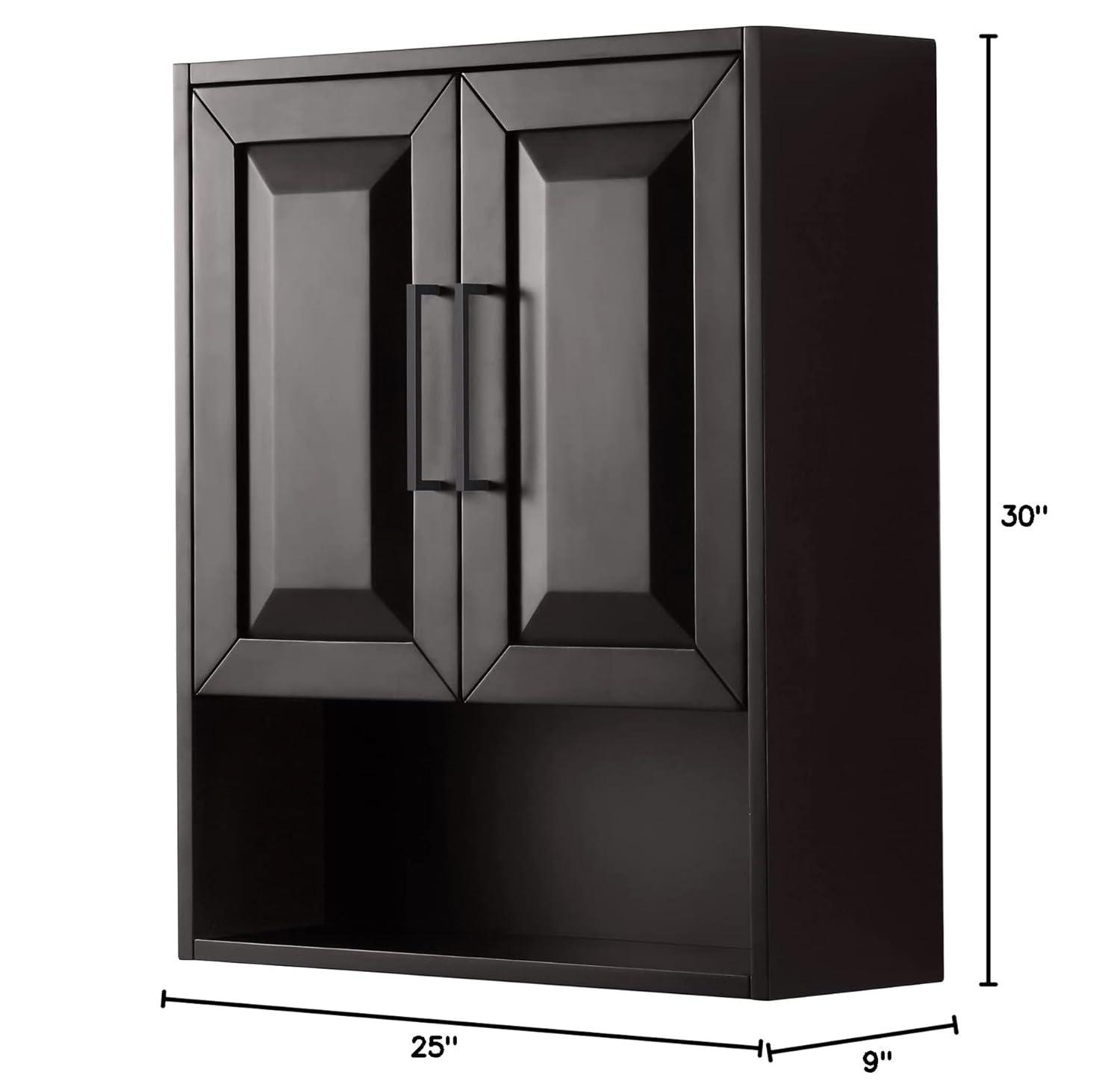 Wyndham Collection WCV2525WCEB Dark Espresso Daria Over-the-Toilet Bathroom Wall-Mounted Storage Cabinet with Matte Black Trim