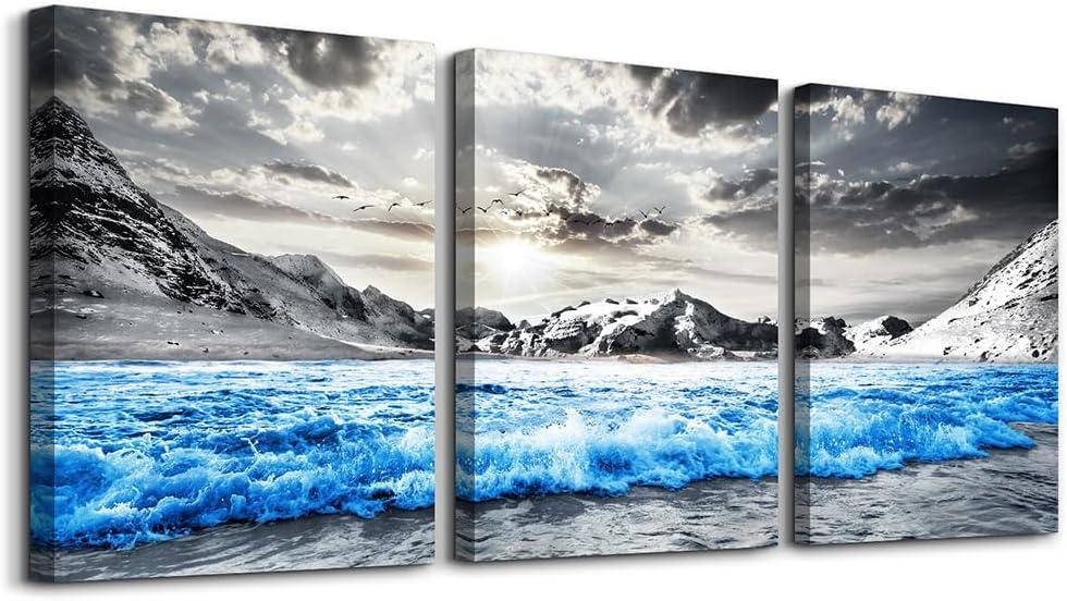 SERIMINO Beach Canvas Wall Art for Living Room, Blue Coastal Wall Decor for Bedroom, Seaside Pictures for Bathroom Wall Decoration, Ocean Painting Set for Office, Home Decor for Wall