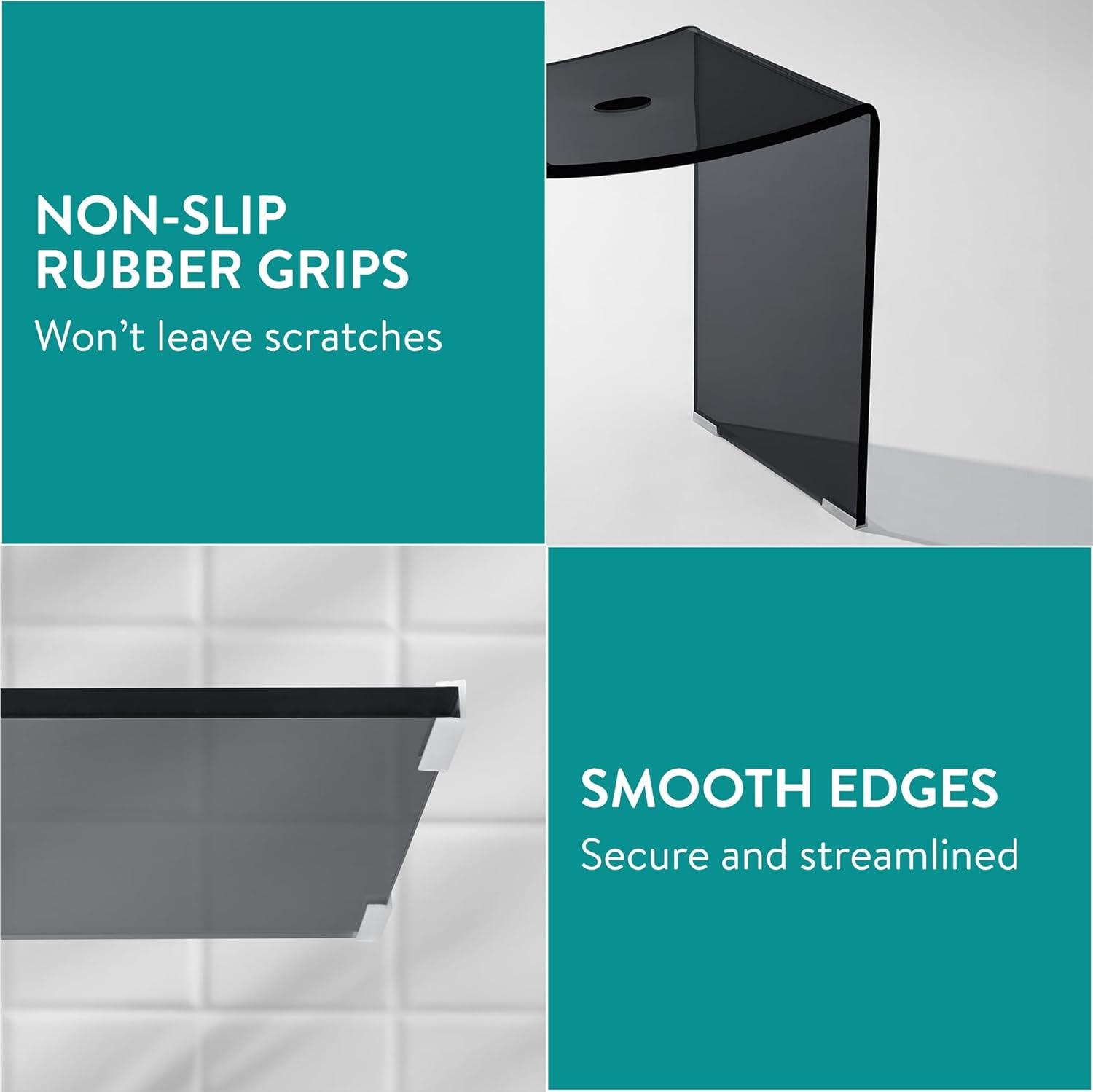 Navaris Black Acrylic Shower Bench - Waterproof Stool for Bathroom or Vanity 17.1" x 14.6" x 11" - Modern Glam Transparent Seat - Holds up to 220 lbs