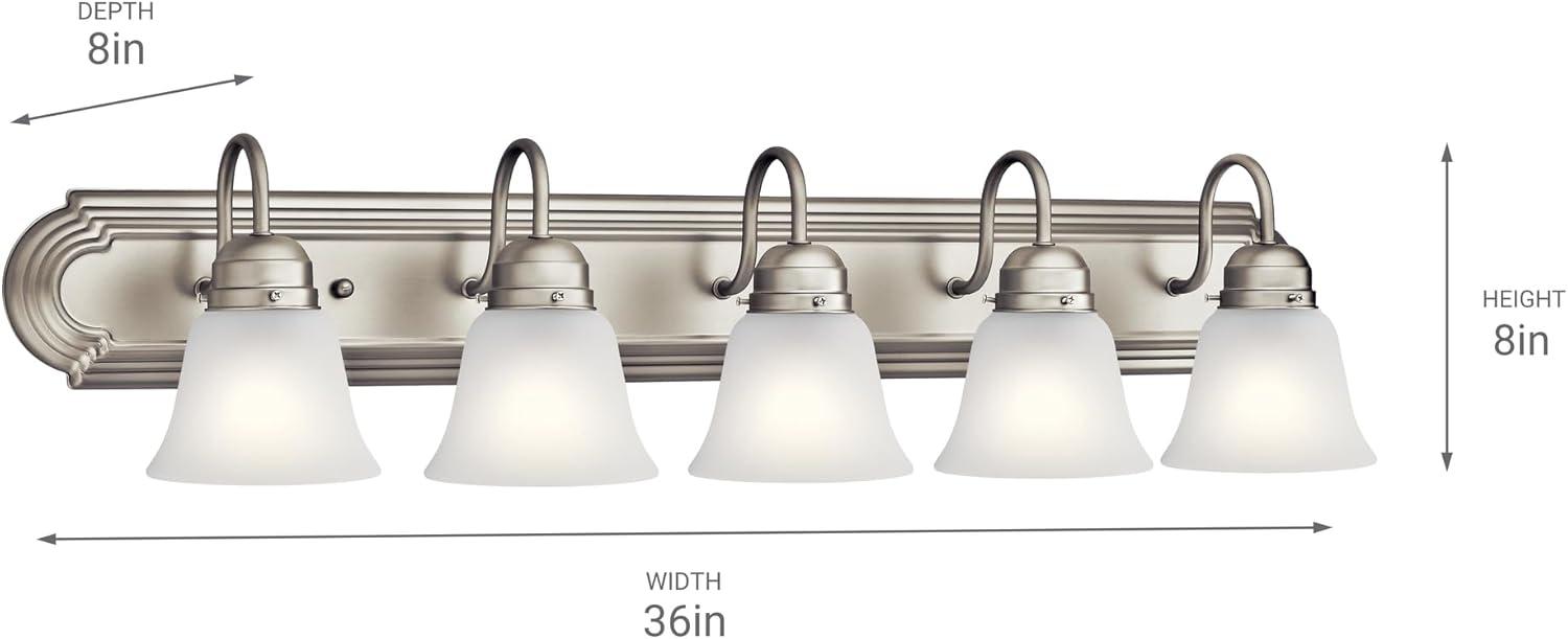 Nickel 36" 5-Light Vanity Bath Light with White Bell Shades