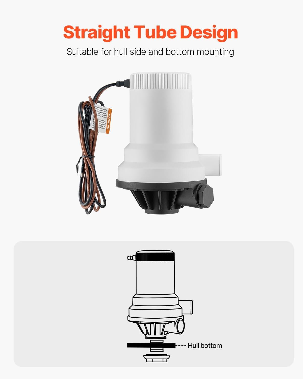 Livewell Pump for Boat 12V 1600 GPH Straight Livewell Aerator Pump with Dual Inlet ABA Housing for Freshwater Saltwater