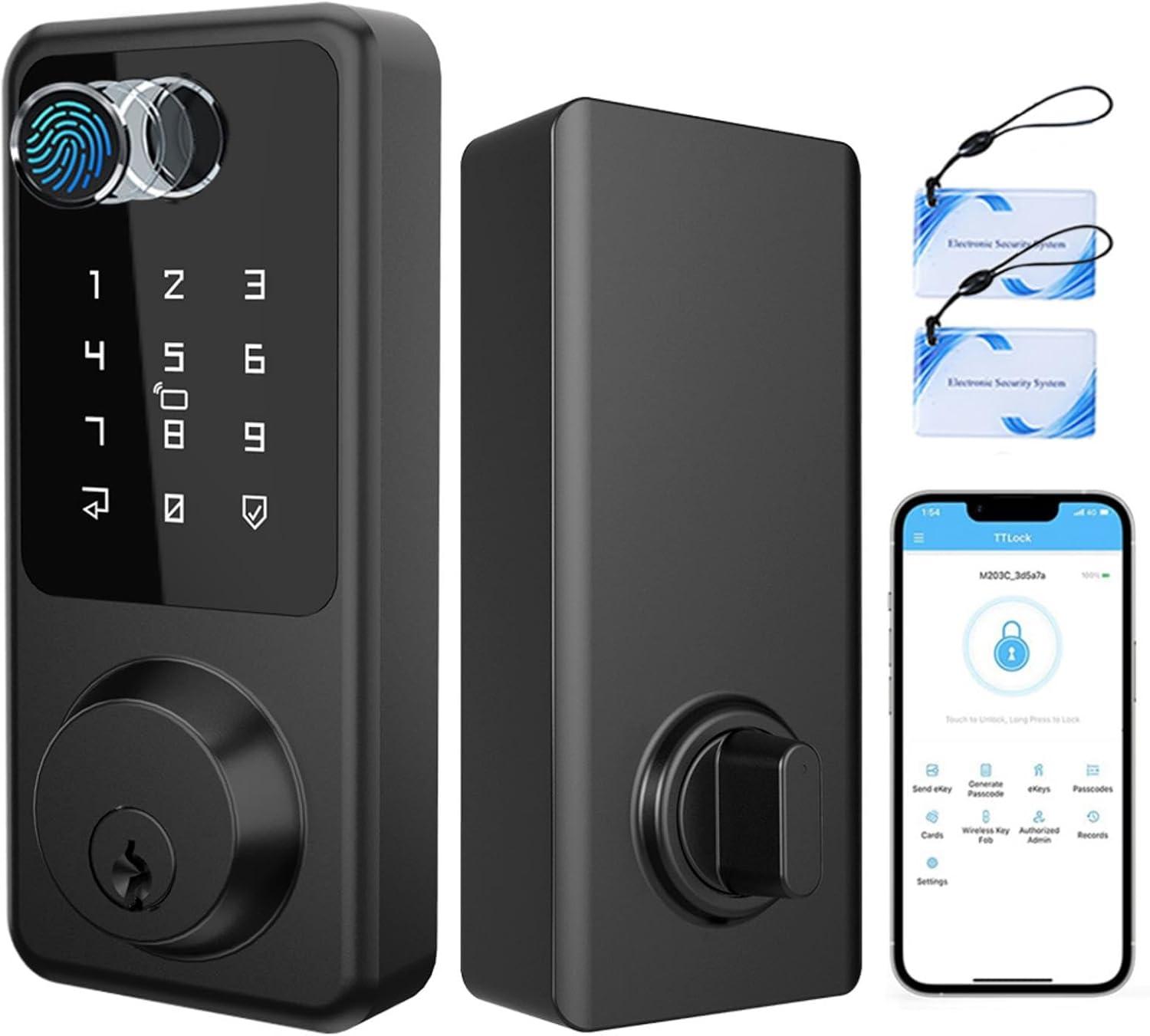 Smart Lock, Fingerprint Door Lock, Electronic Door Lock, Touchscreen Keypad Deadbolt, Black