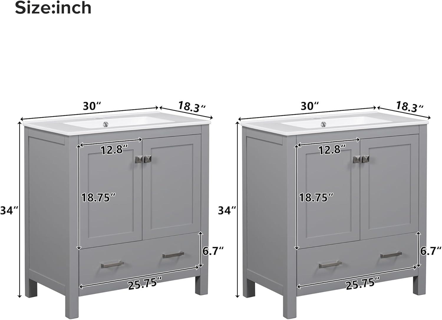 60" Bathroom Vanity Set,Double Vanities (Separate), Double Ceramic Sinks, Storage Shelf, and Divided Drawers (Mirror not Included)– Modern Bathroom Solution for Spacious Bathrooms,Grey