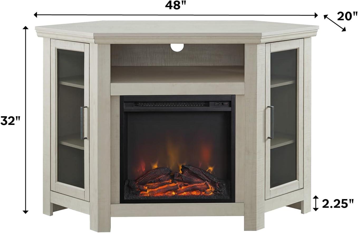 Elegant White Oak 48" Corner Media TV Stand with Electric Fireplace