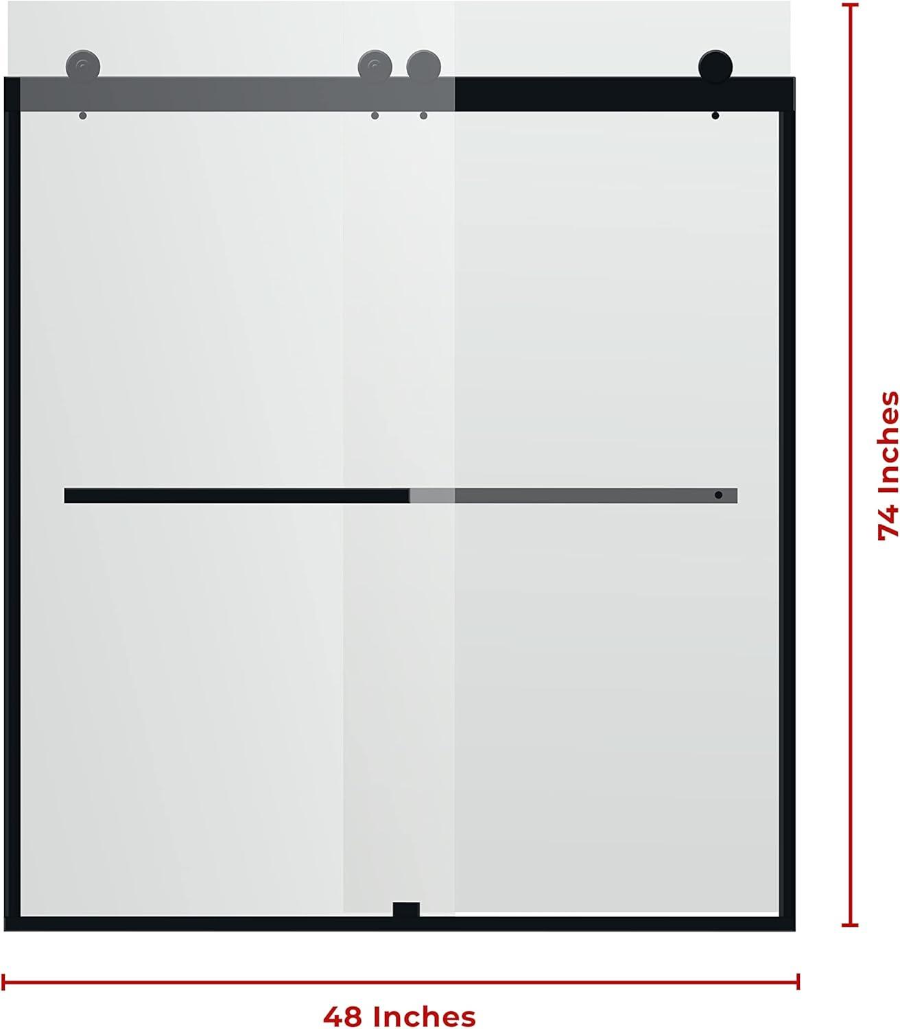 Portofino Frameless Double Sliding Shower Door 44"-48" Width, 74" Height Clear Tempered Glass 3/8 with Matte Black finish & Stain Resistant Glass Coating by Fab Glass and Mirror