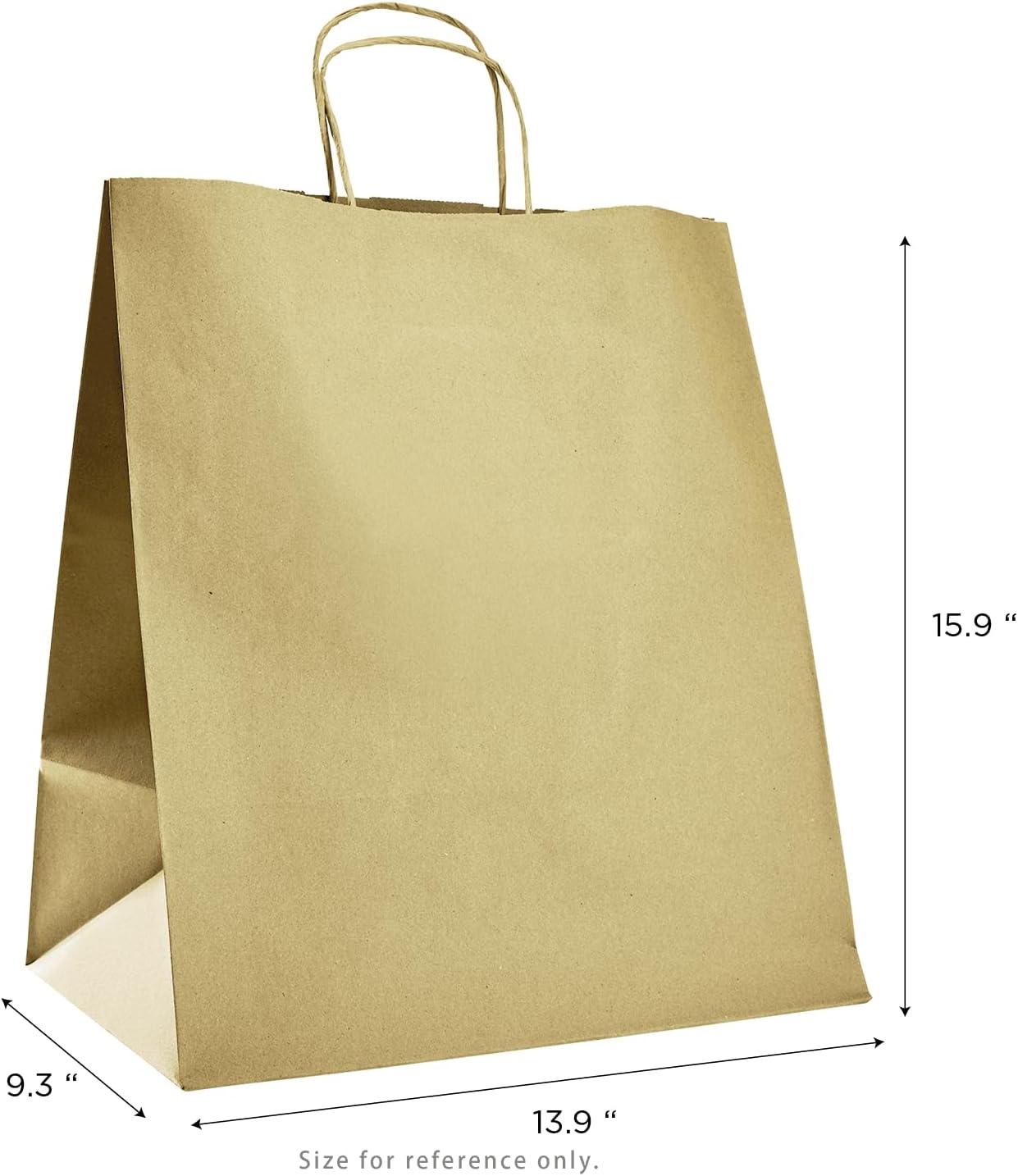Karat HUNTINGTON (Extra Large) Kraft Paper Gift Bags with Handles - Sturdy & Recyclable Brown Shopping Bags - Recycled Materials - for Retail and Groceries (13.9"x15.9") - FP-SB130 - 200 pcs