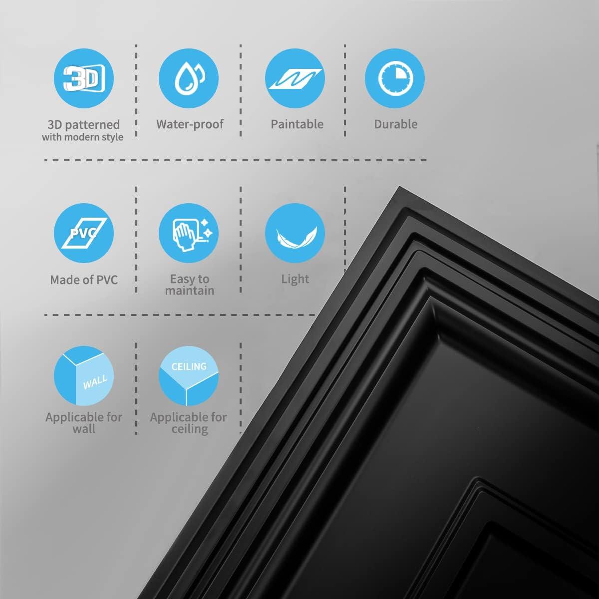 Black PVC 24x48in Decorative Drop Ceiling Tiles (12-Pack)