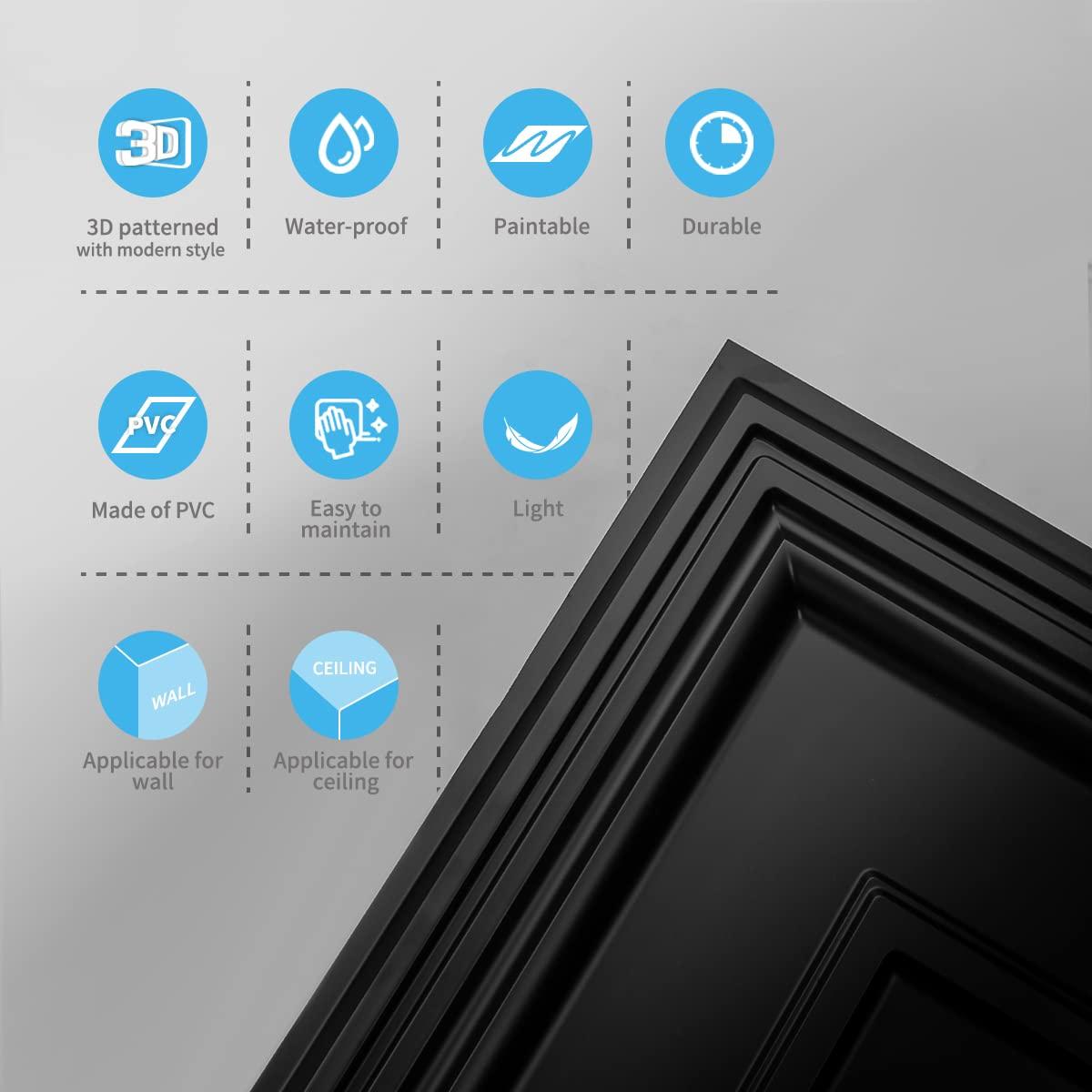 Black PVC 24x48in Decorative Drop Ceiling Tiles (12-Pack)