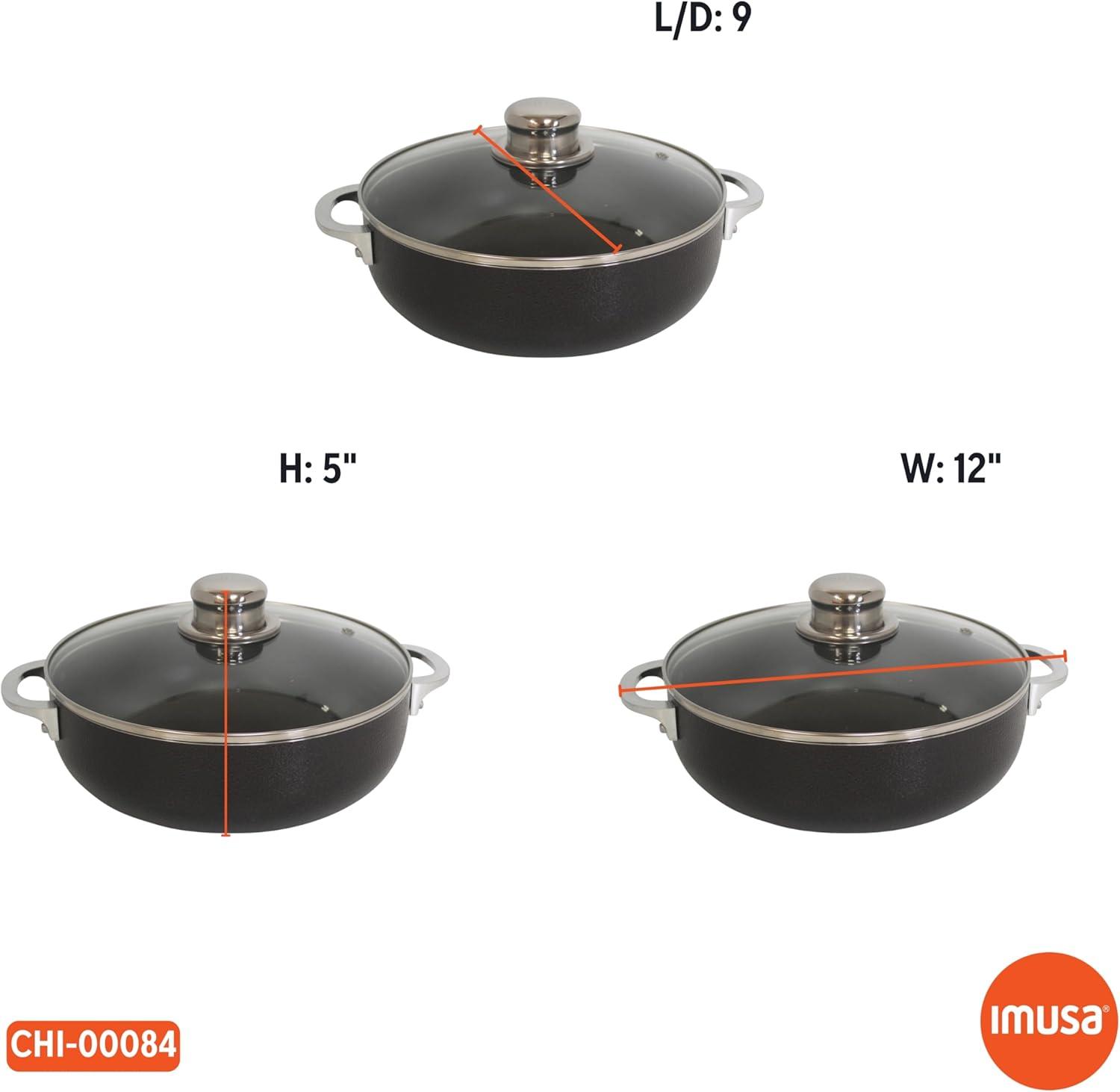 IMUSA 3.2qt Charcoal Aluminum Nonstick Caldero with Glass Lid, Black