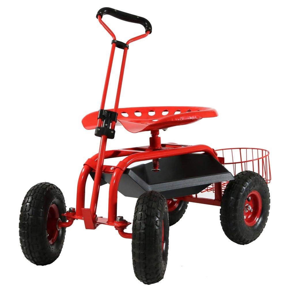 SunnyDaze Decor Steel Steering Handle Swivel Seat & Basket Garden Cart