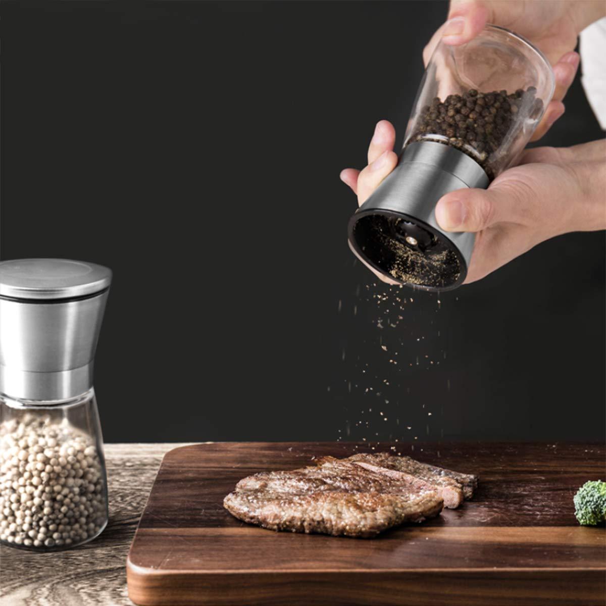 Stainless Steel and Glass Manual Salt & Pepper Grinder Set