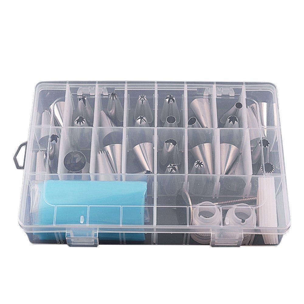 39PCS Piping Bags and Tips Set with Storage Case, Icing Tips, Large Piping Nozzles, Couplers, Silicone Pastry Bags, Flower Nails, Icing Smoother, Baking Decoration Tools for Cake Cookies