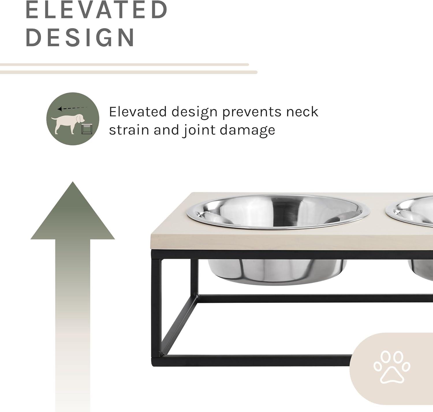 Elevated Dual Stainless Steel Pet Bowls with Wood Frame