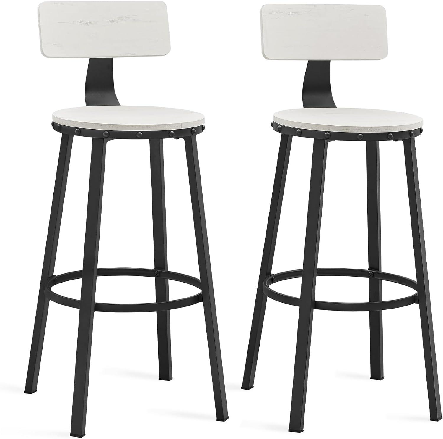 Rustic White and Black Metal Bar Stools with Backrest