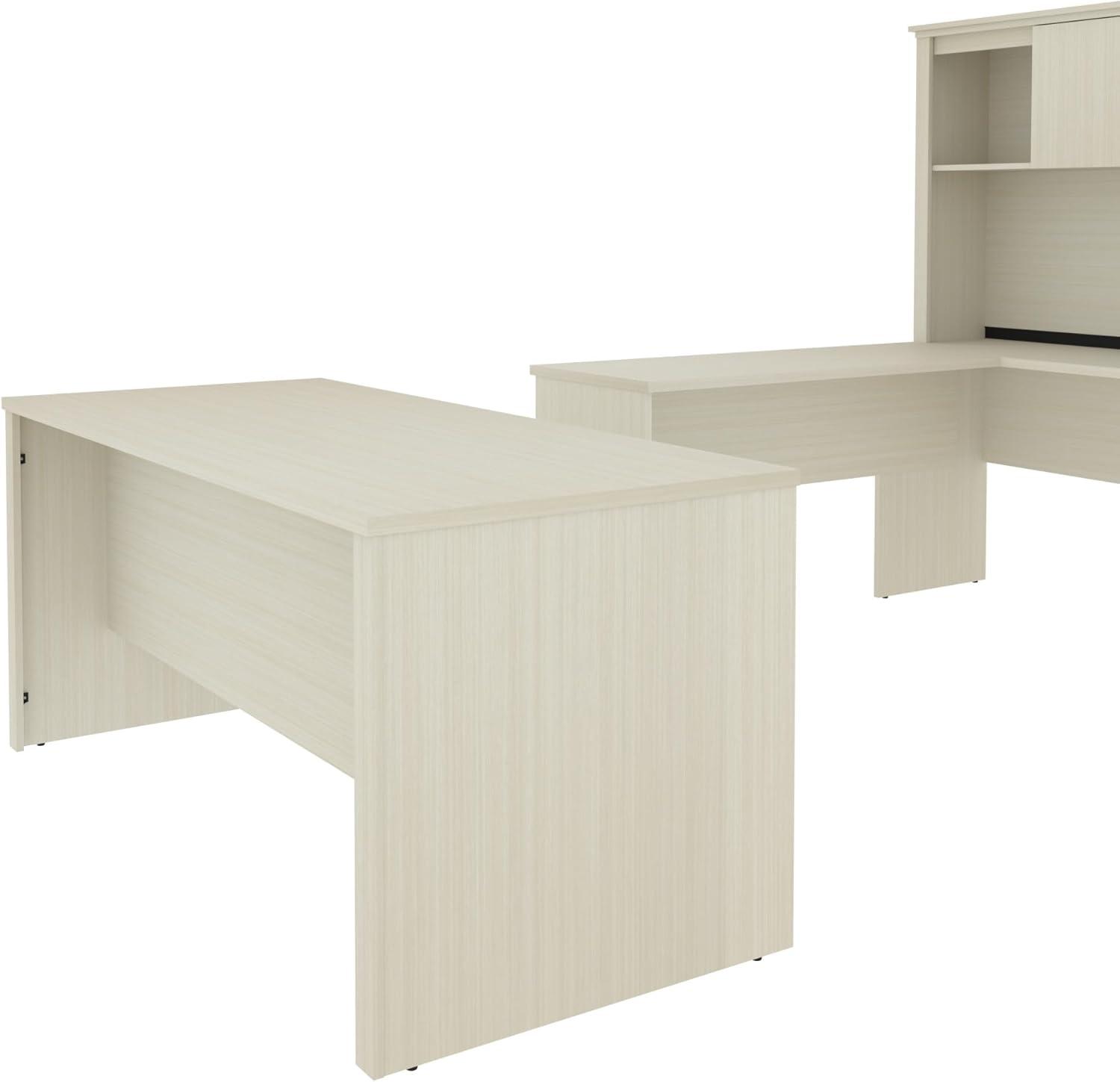 Bestar Logan Modern Wood U Shape Computer Desk with Hutch in White Chocolate