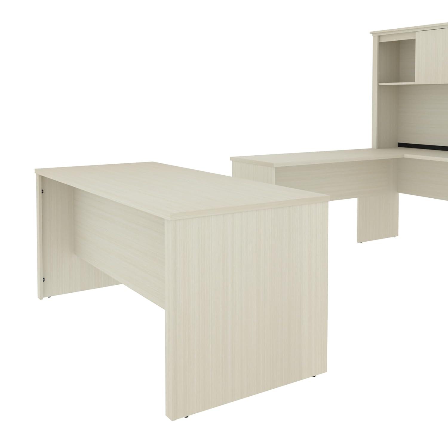 Bestar Logan Modern Wood U Shape Computer Desk with Hutch in White Chocolate