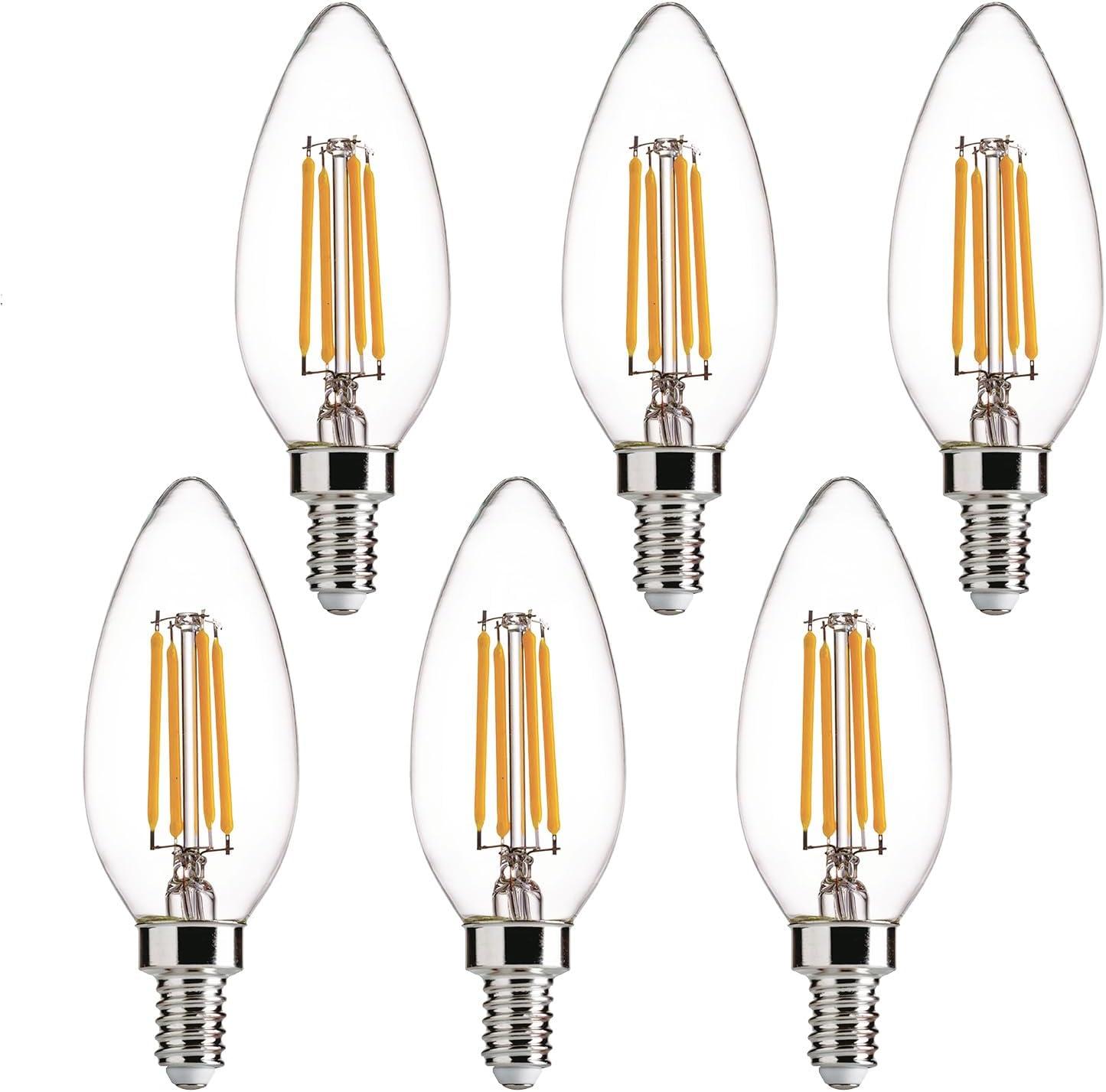 Dimmable Warm White LED Filament Chandelier Bulbs, 6-Pack